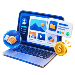 Creative 3D freelancing and client project icon